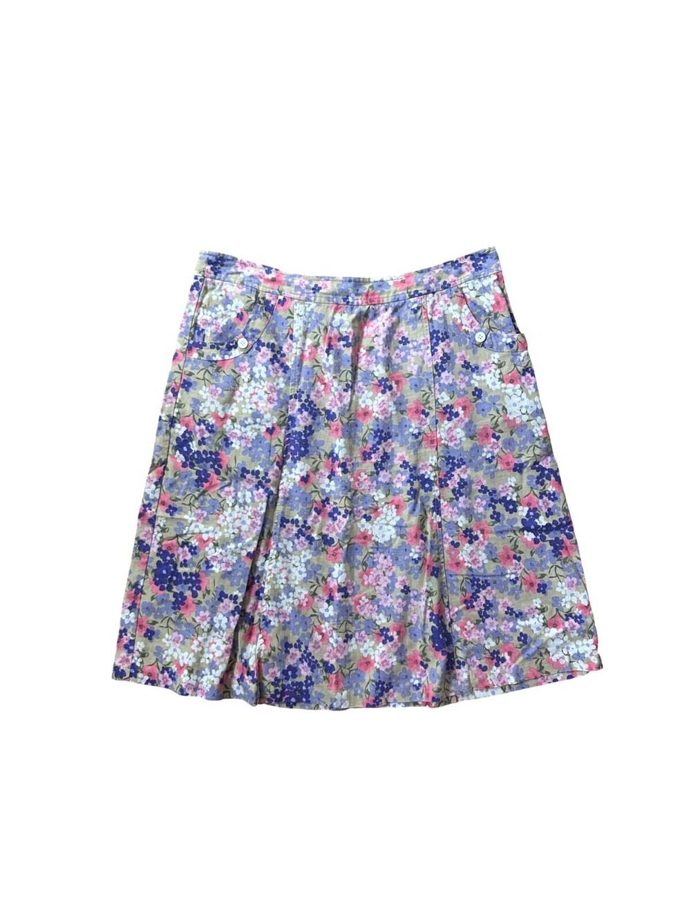 Christopher & Banks Linen Ditsy Floral Pleated Skirt Purple Pink Petite 12P